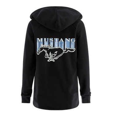 A black hooded pullover sweatshirt with a pony logo on the front.