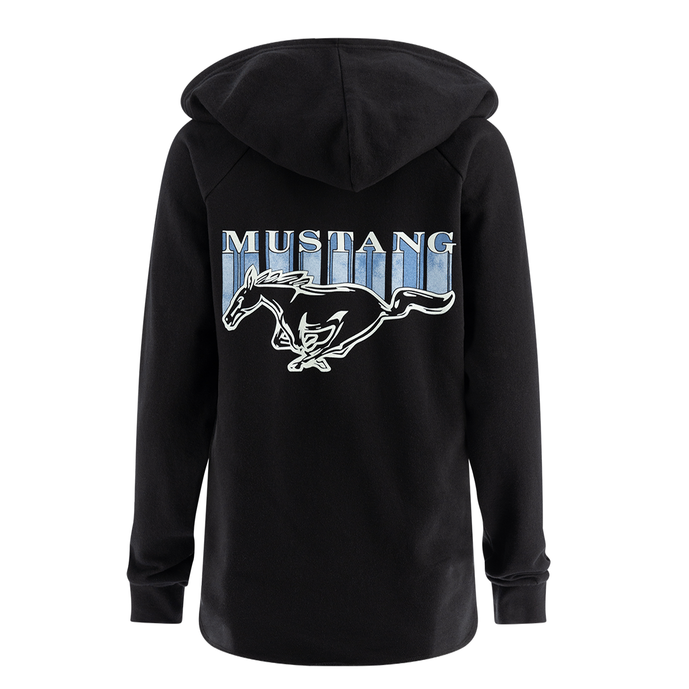 A black hooded pullover sweatshirt with a pony logo on the front.