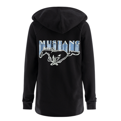 A black hooded pullover sweatshirt with a pony logo on the front.