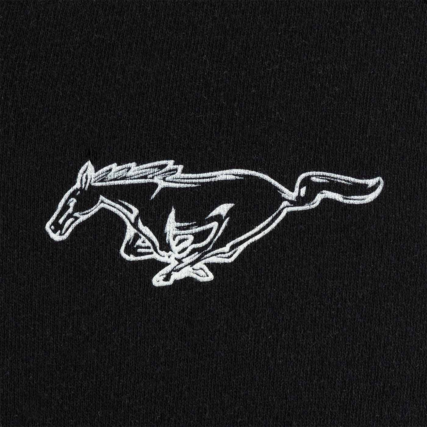 whiteoutlined pony logo on black backgroud