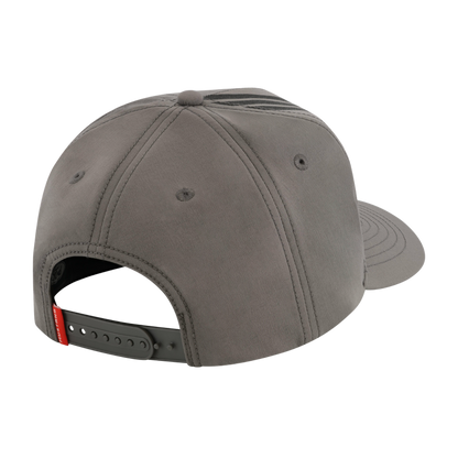 Gray cap with a red tag on the back on a white background