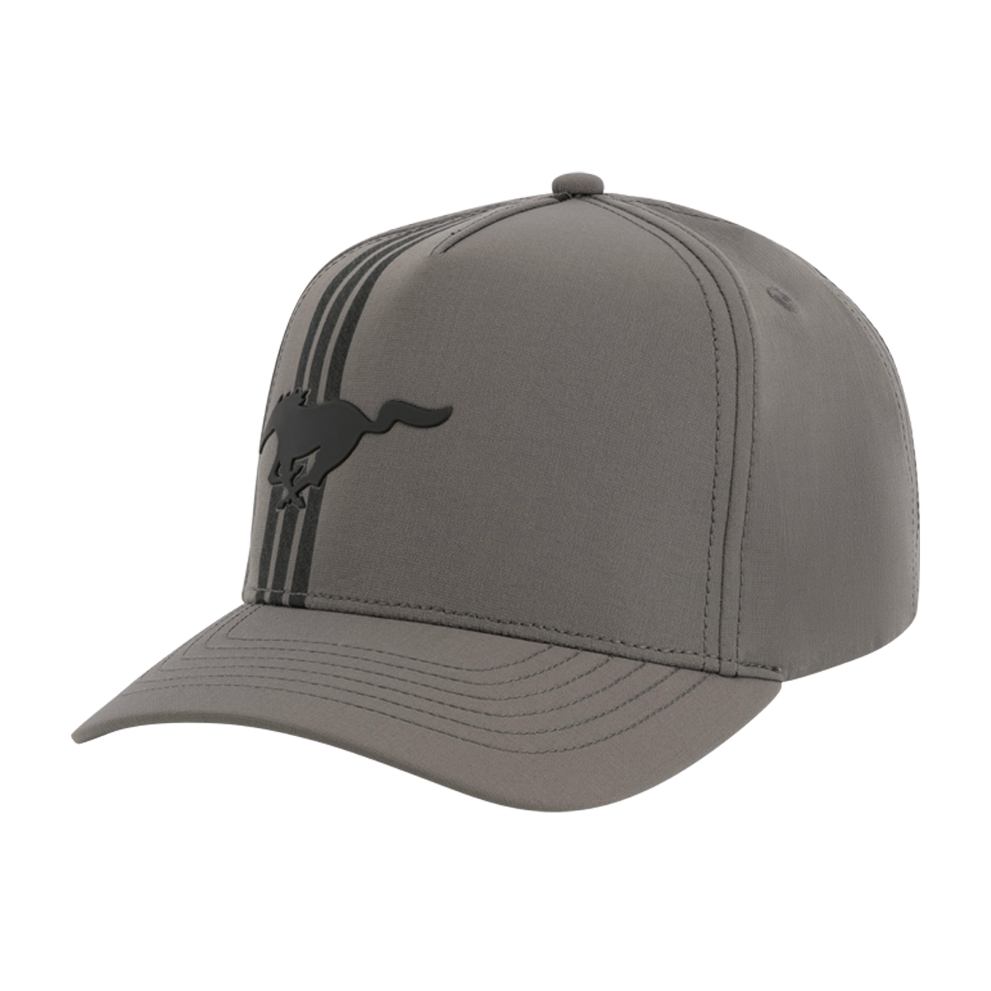Gray cap with black logo and stripes on a white background