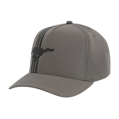 Gray cap with black logo and stripes on a white background