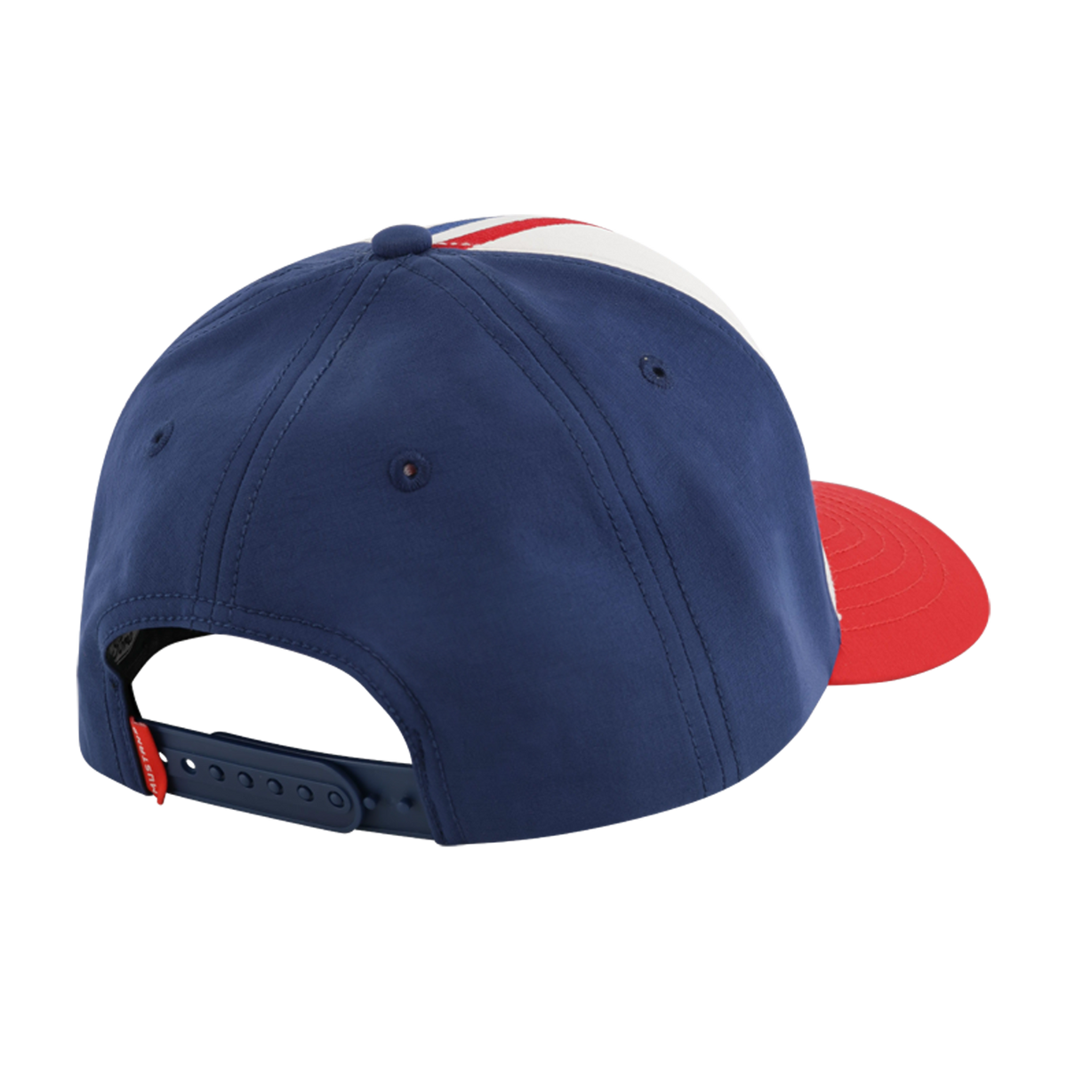 Blue cap with red and white accents on a white background