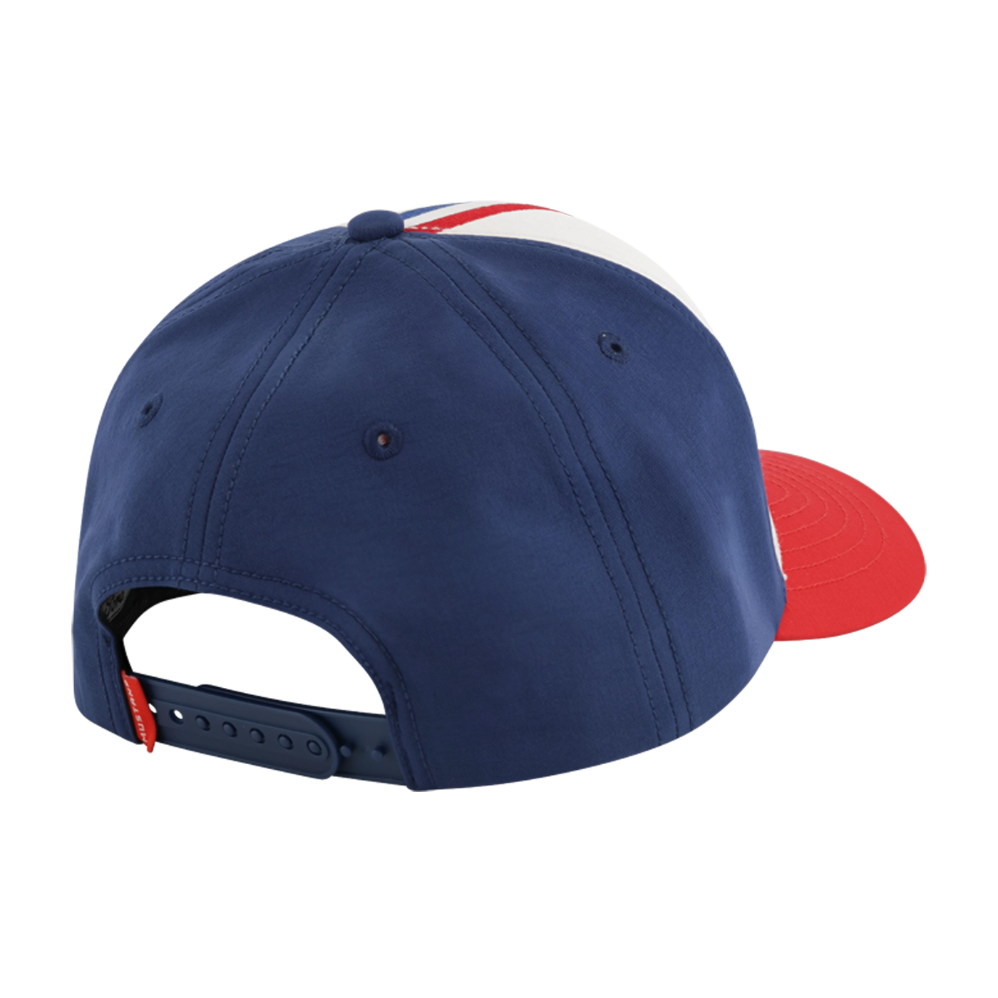 Blue cap with red and white accents on a white background
