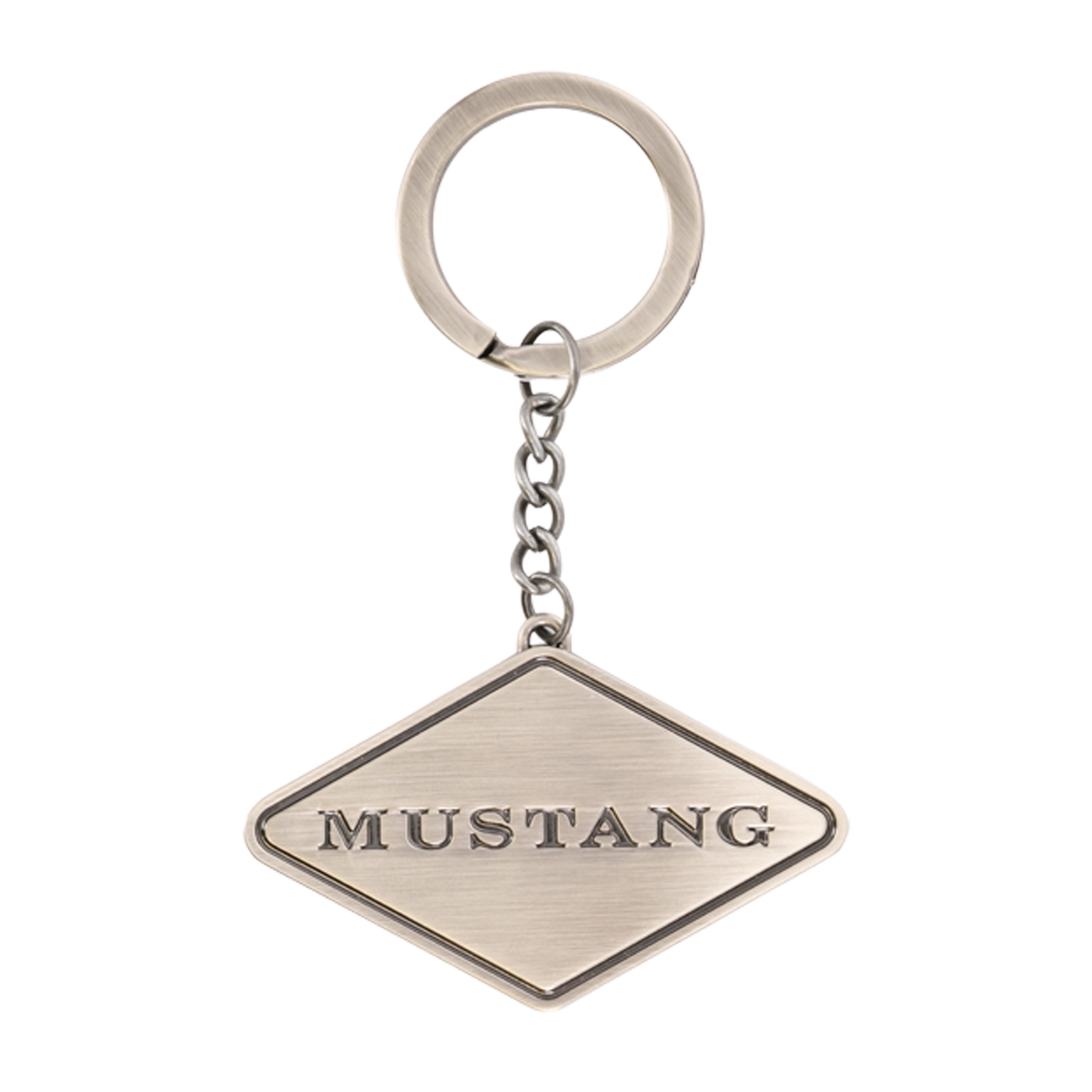 Keychain with 'Mustang' logo on a white background