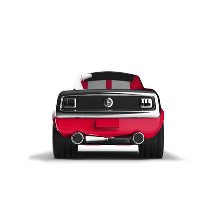 back of White and red mustang muscle car Bagheera toy model on a white background