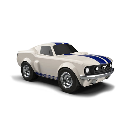 White and blue mustang muscle car Bagheera toy model on a white background