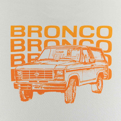 Orange Ford Bronco graphic on a light gray background