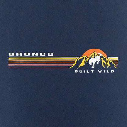 Bronco retro stripes built wild graphic t-shirt on navy blue background