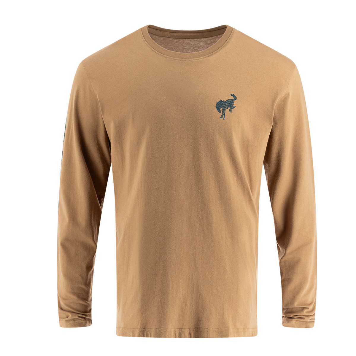 Brown long-sleeve shirt with a logo on a white background