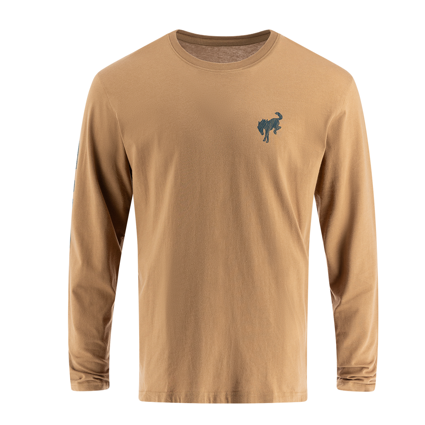 Brown long-sleeve shirt with a logo on a white background