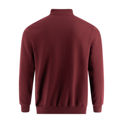 Maroon half-zip sweatshirt on a white background