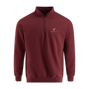 Maroon sweatshirt with a brand logo on a white background
