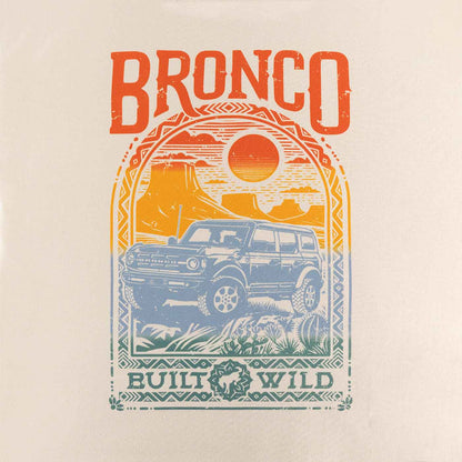 close up of multicolor ombre bronco build wild desert scene on cream background