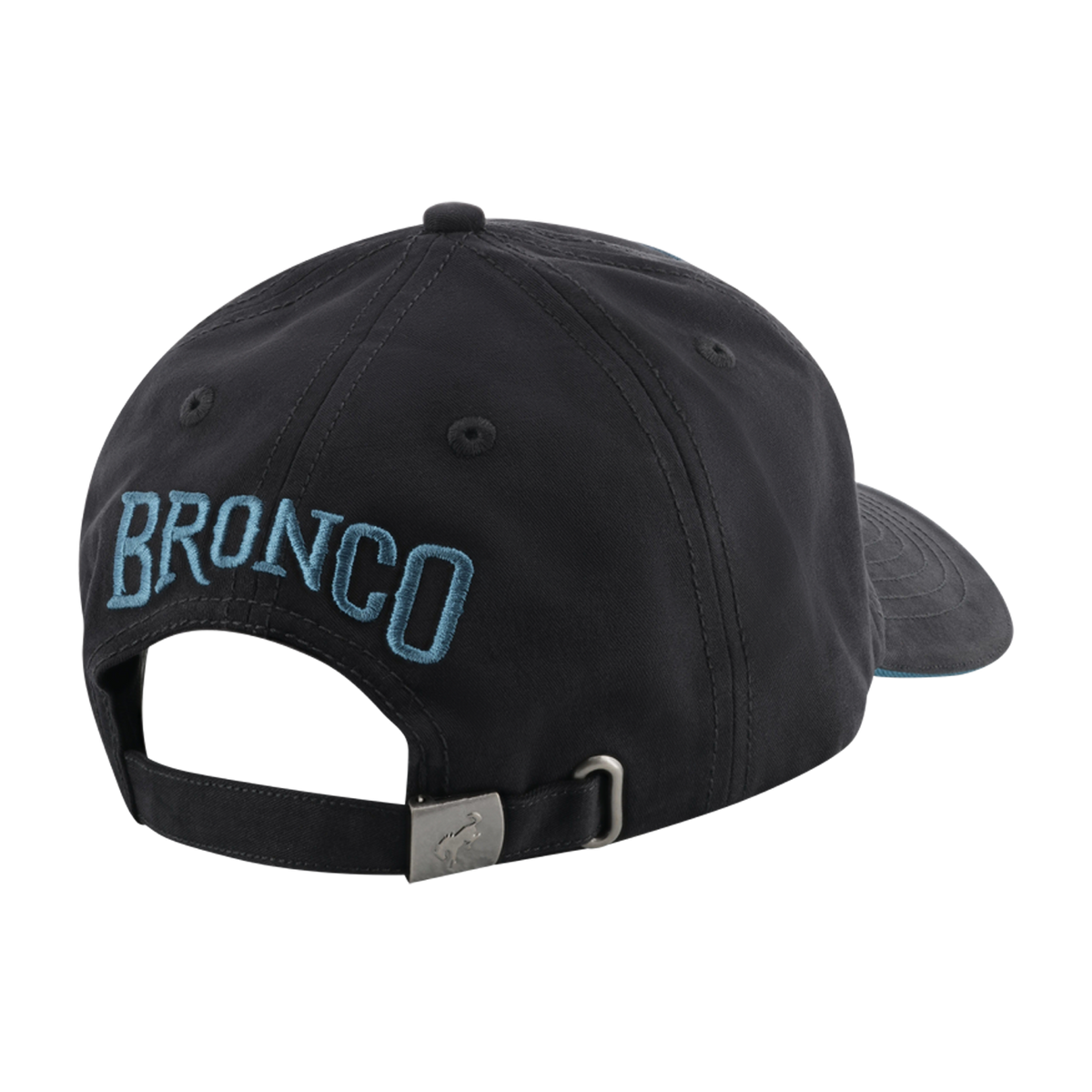 Black cap with 'BRONCO' embroidery on a white background