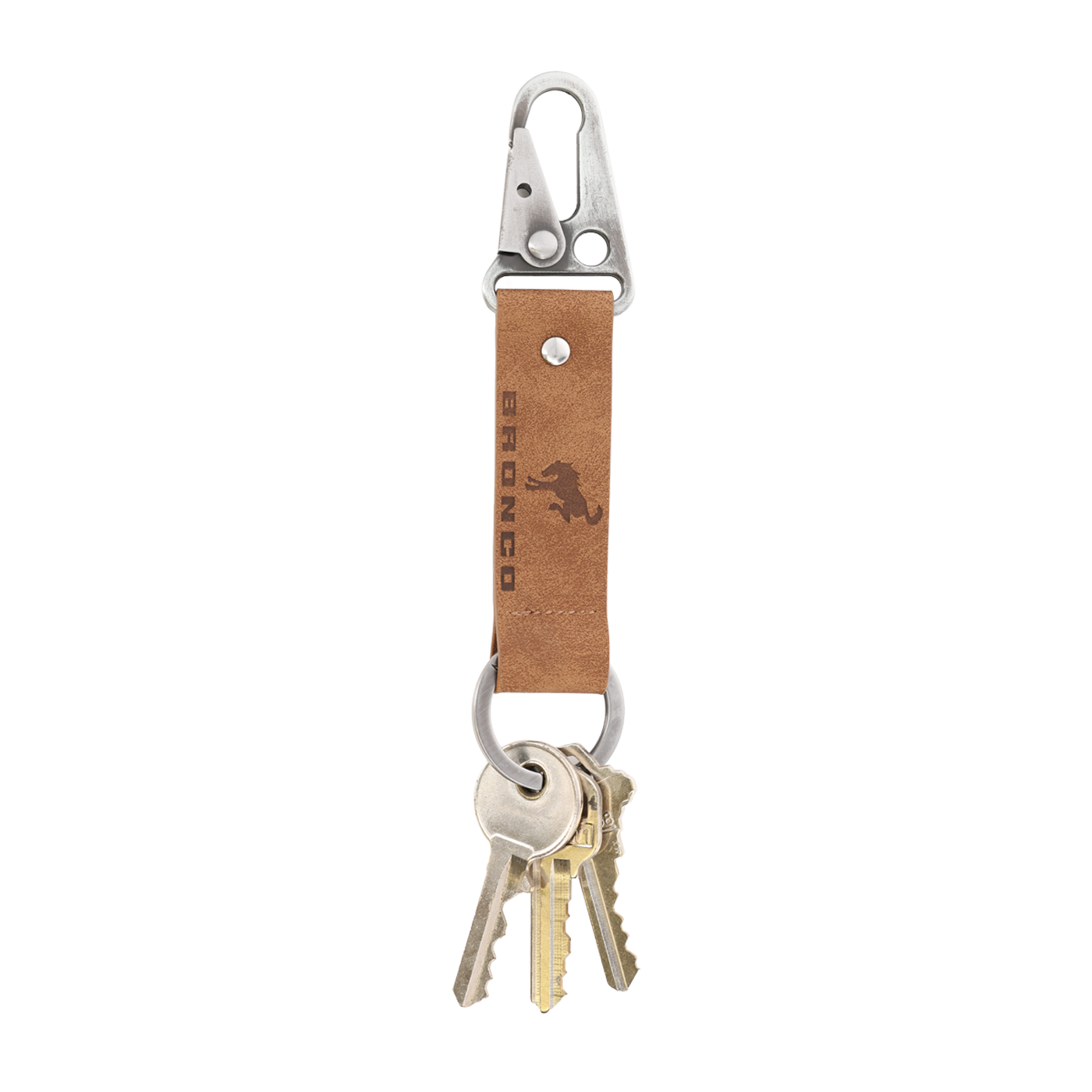 Keychain with leather strap and carabiner on a white background