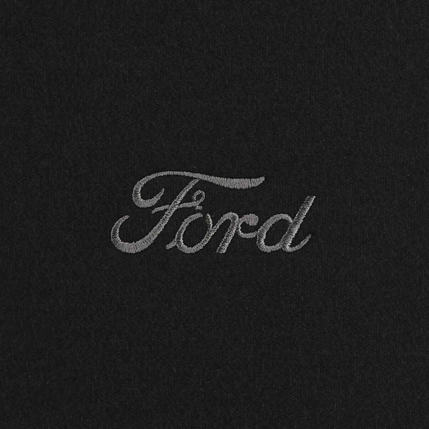 Ford logo embroidered on black fabric