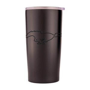 Black tumbler with a Ford pony logo on a white background