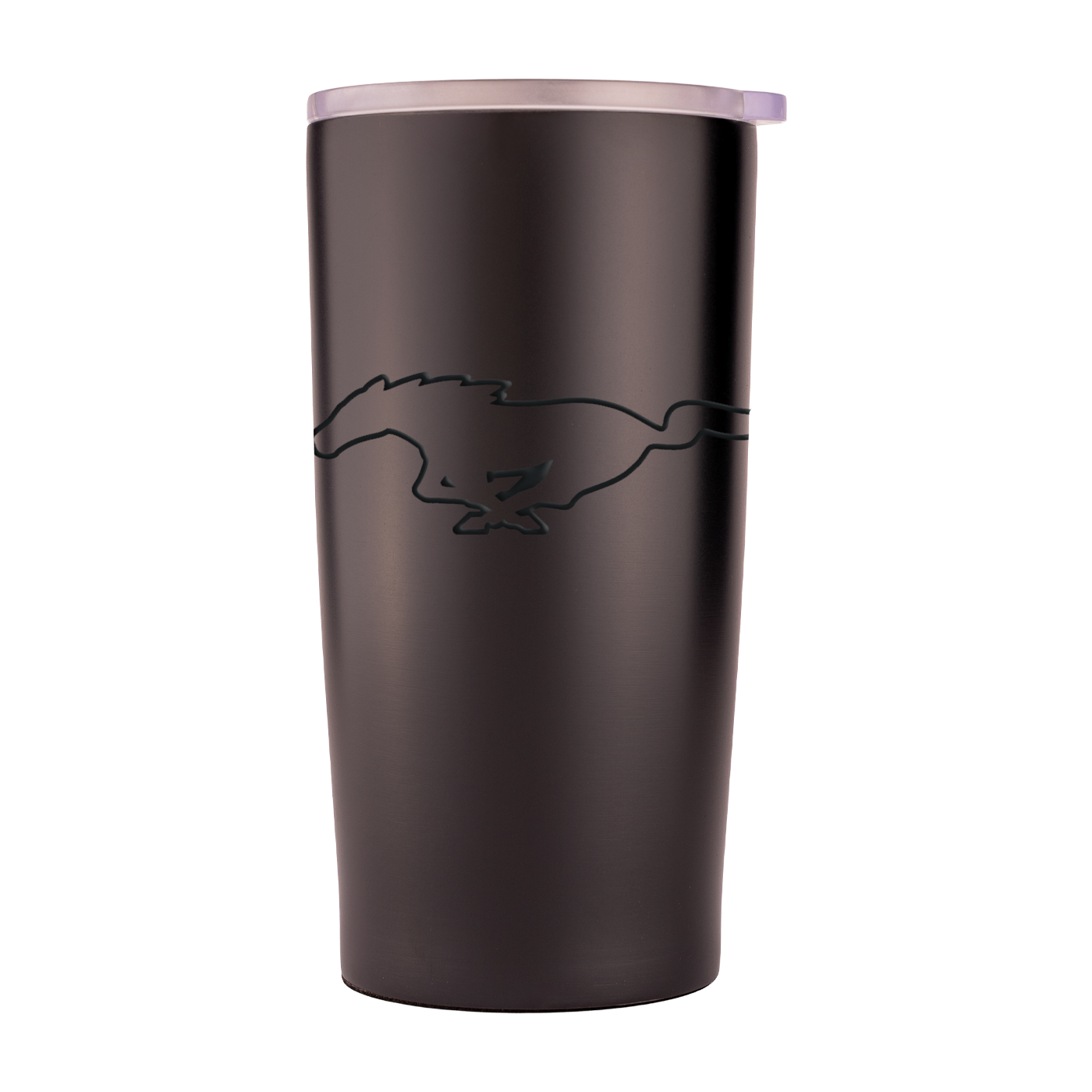 Black tumbler with a logo on a white background