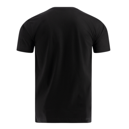 back of black short sleeve t shirt