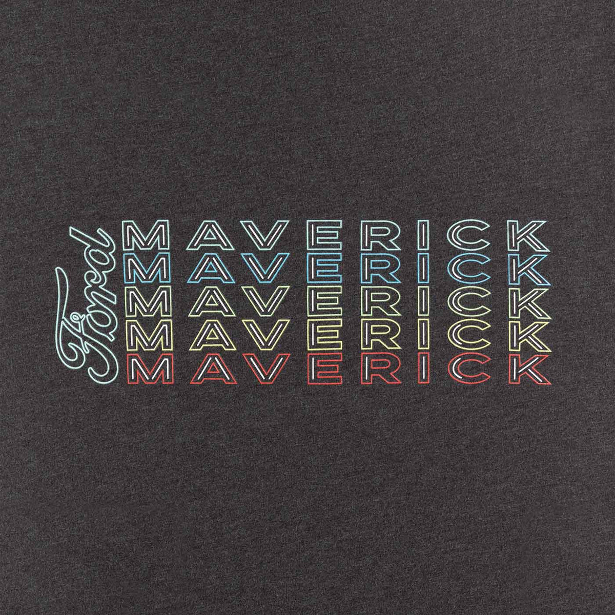 Text design with 'Maverick' in a rainbow gradient on a dark background