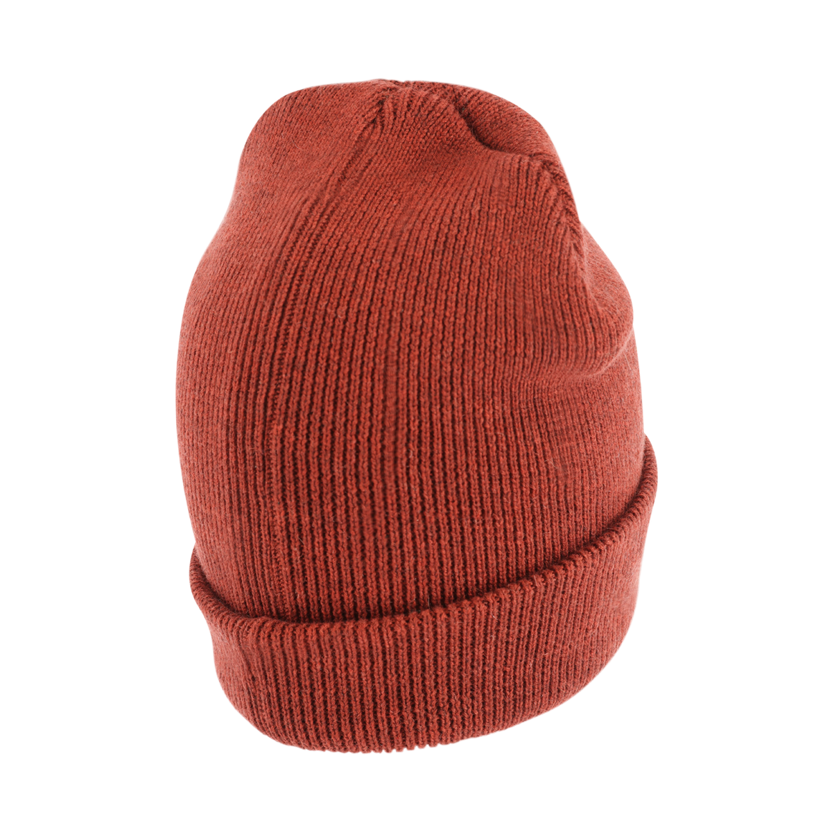 back of red knit beanie hat 