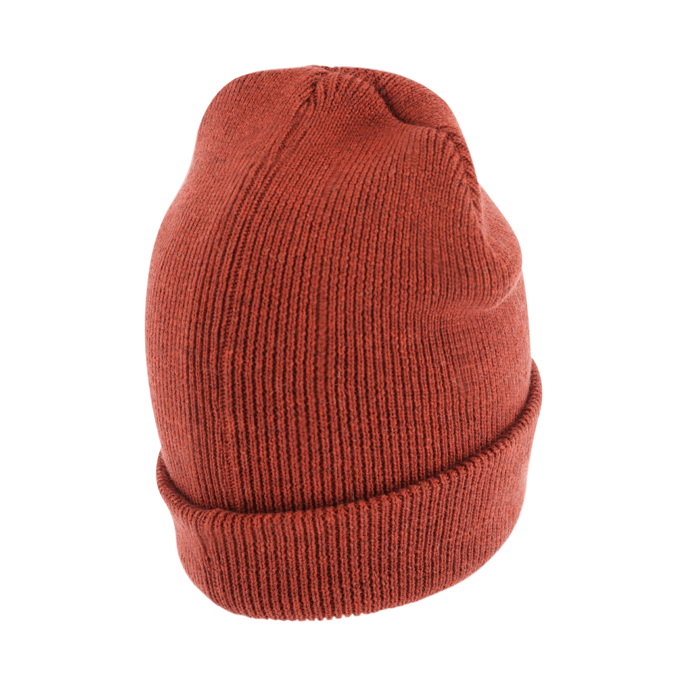 back of red knit beanie hat 