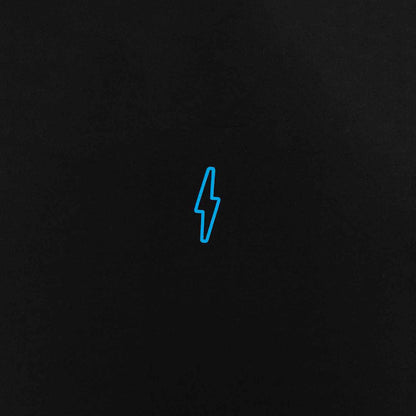 Blue lightning bolt symbol on a black background