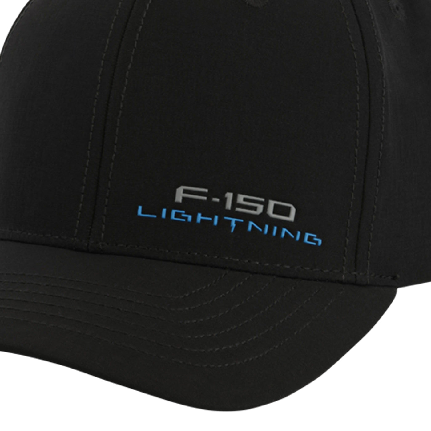 Black cap with 'F-150 Lightning' text on a white background