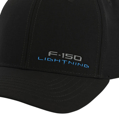 Black cap with 'F-150 Lightning' text on a white background
