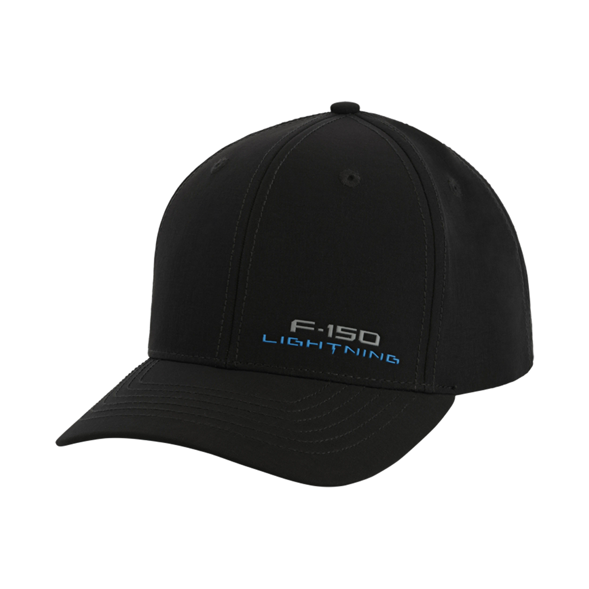 Black cap with 'F-150 Lightning' text on a white background