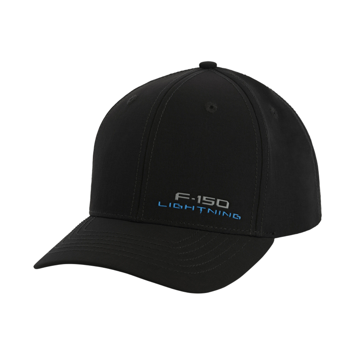 Black cap with 'F-150 Lightning' text on a white background