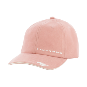 Pink hat with 'Mustang' logo on a white background