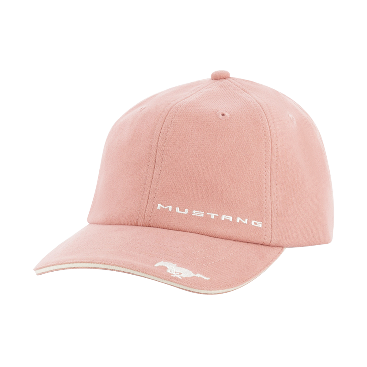 Pink hat with 'Mustang' logo on a white background