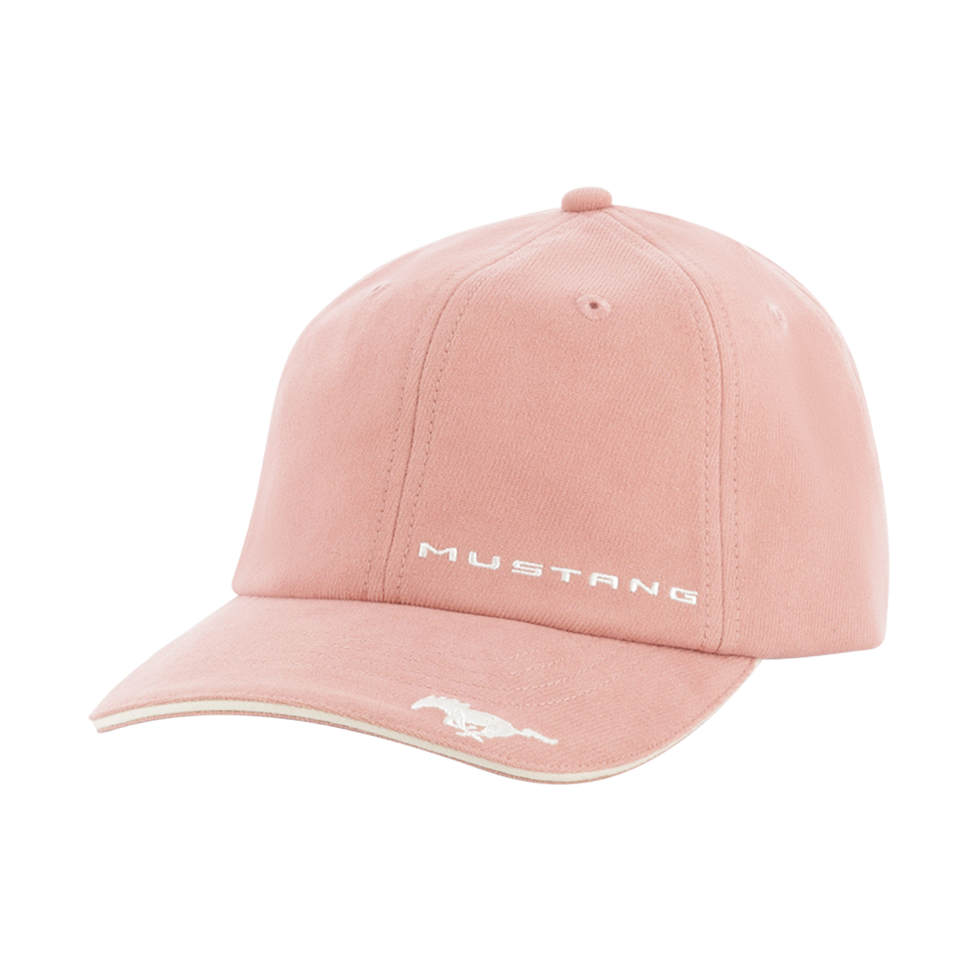 Pink hat with 'Mustang' logo on a white background