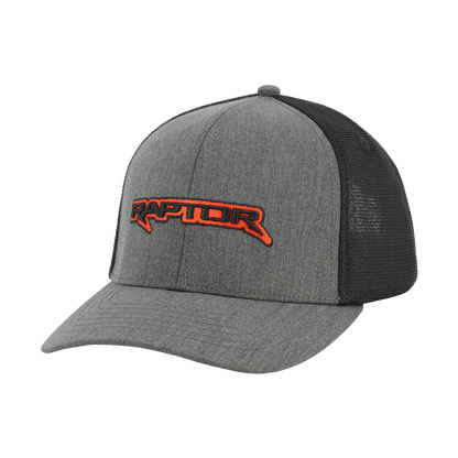 Gray and black cap with 'Raptor' logo on a white background