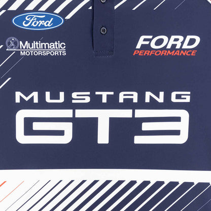Navy blue polo shirt with Ford Performance and Mustang GT3 branding