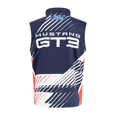 Ford Mustang GT3 sleeveless shirt with blue and red design on a white background