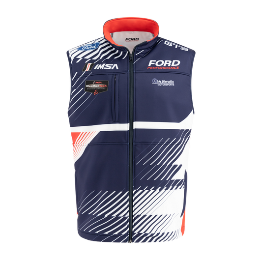 Navy blue racing vest with Ford Performance branding on a white background
