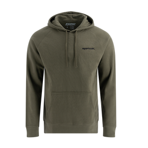 A green Ford Trucks Raptor hoodie with a front pocket and drawstrings.