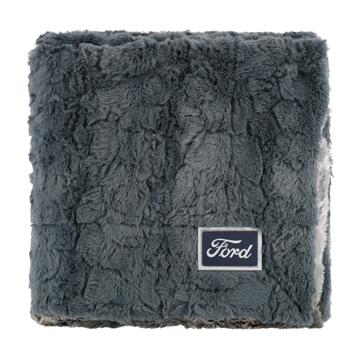 Gray textured blanket with a Ford logo on a white background