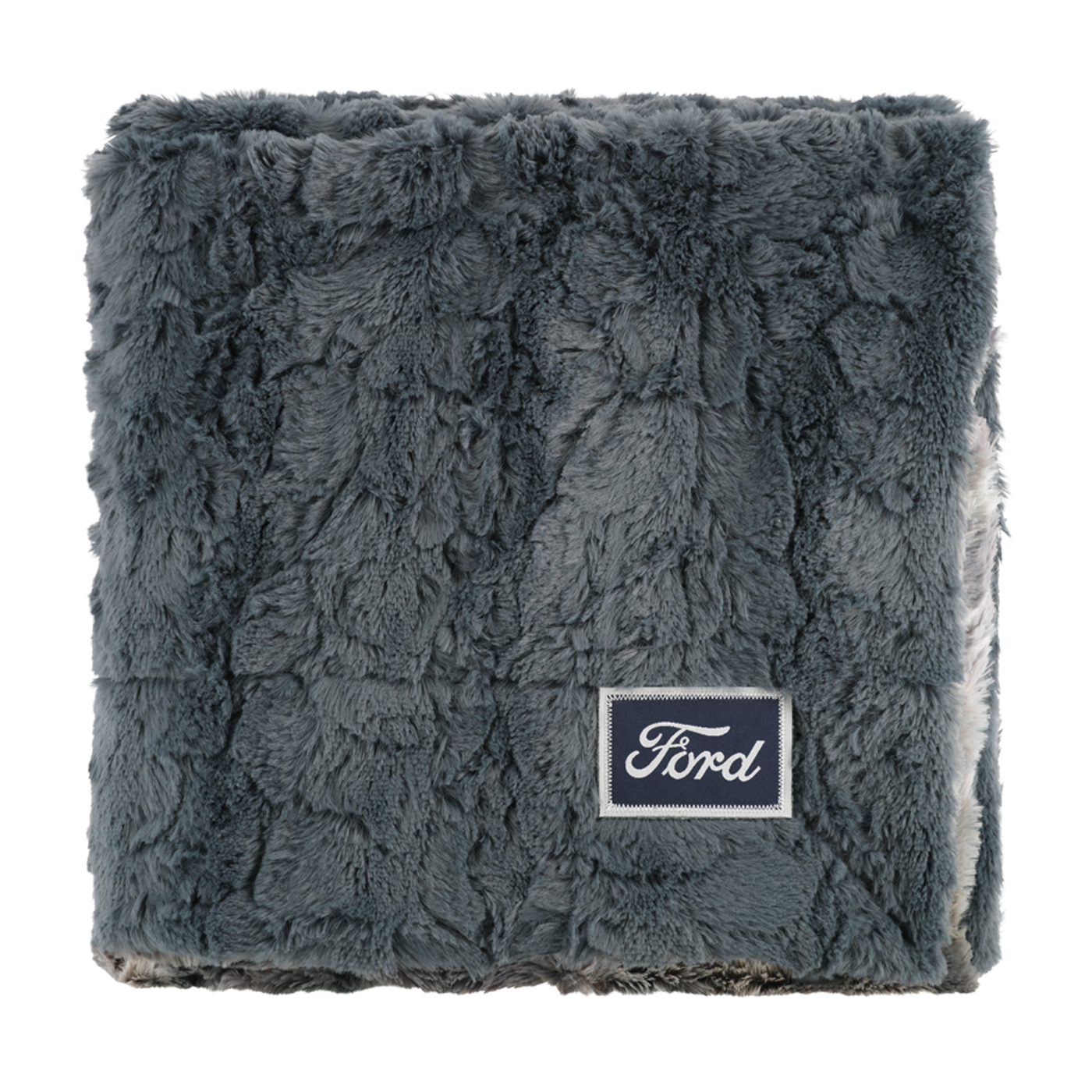 Gray textured blanket with a Ford logo on a white background
