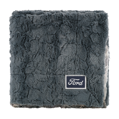 Gray textured blanket with a Ford logo on a white background
