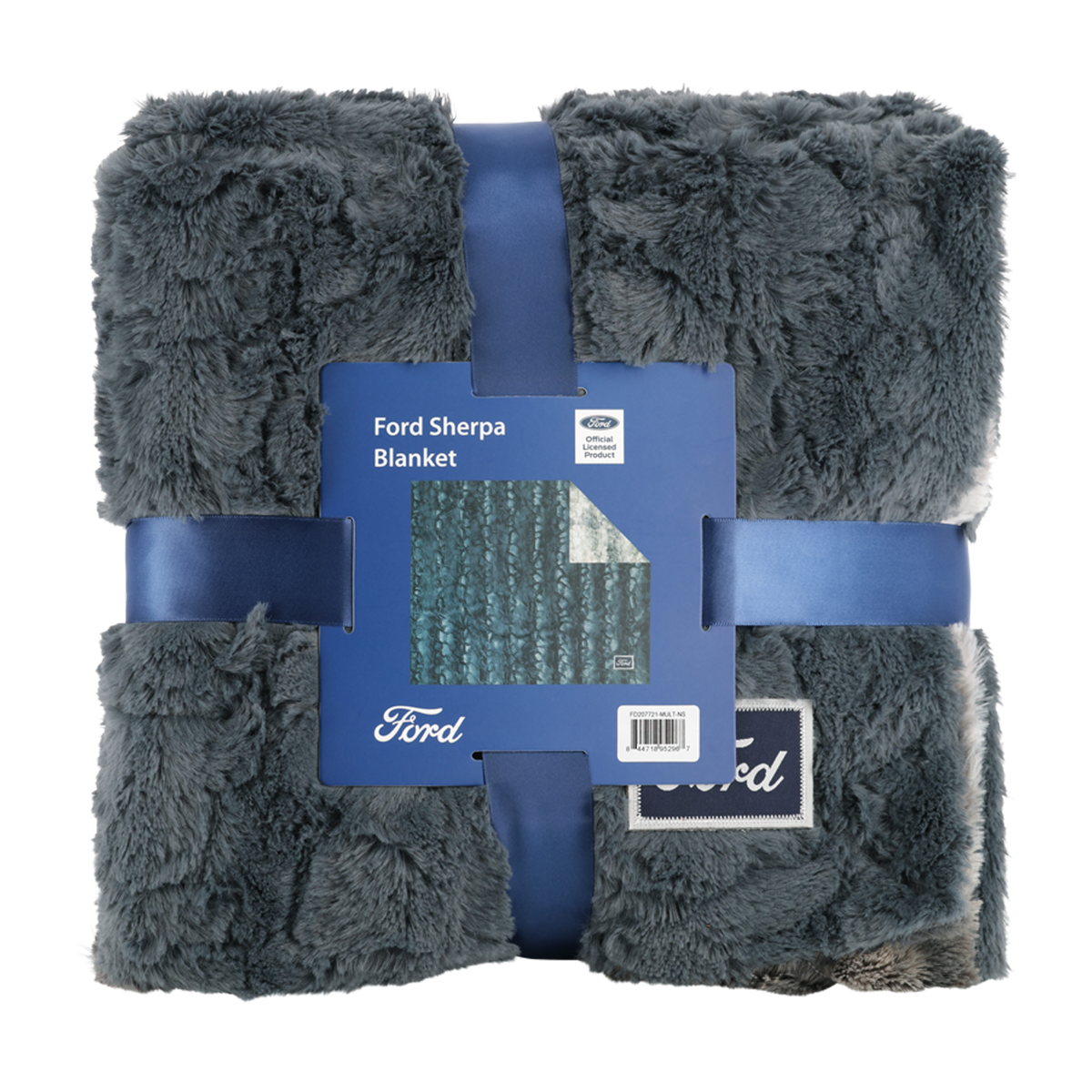 Gray Sherpa blanket with Ford branding on a white background
