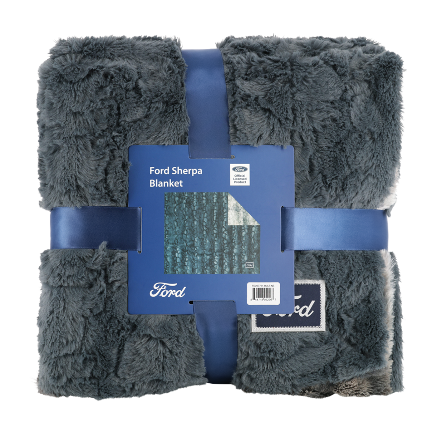 Gray Sherpa blanket with Ford branding on a white background