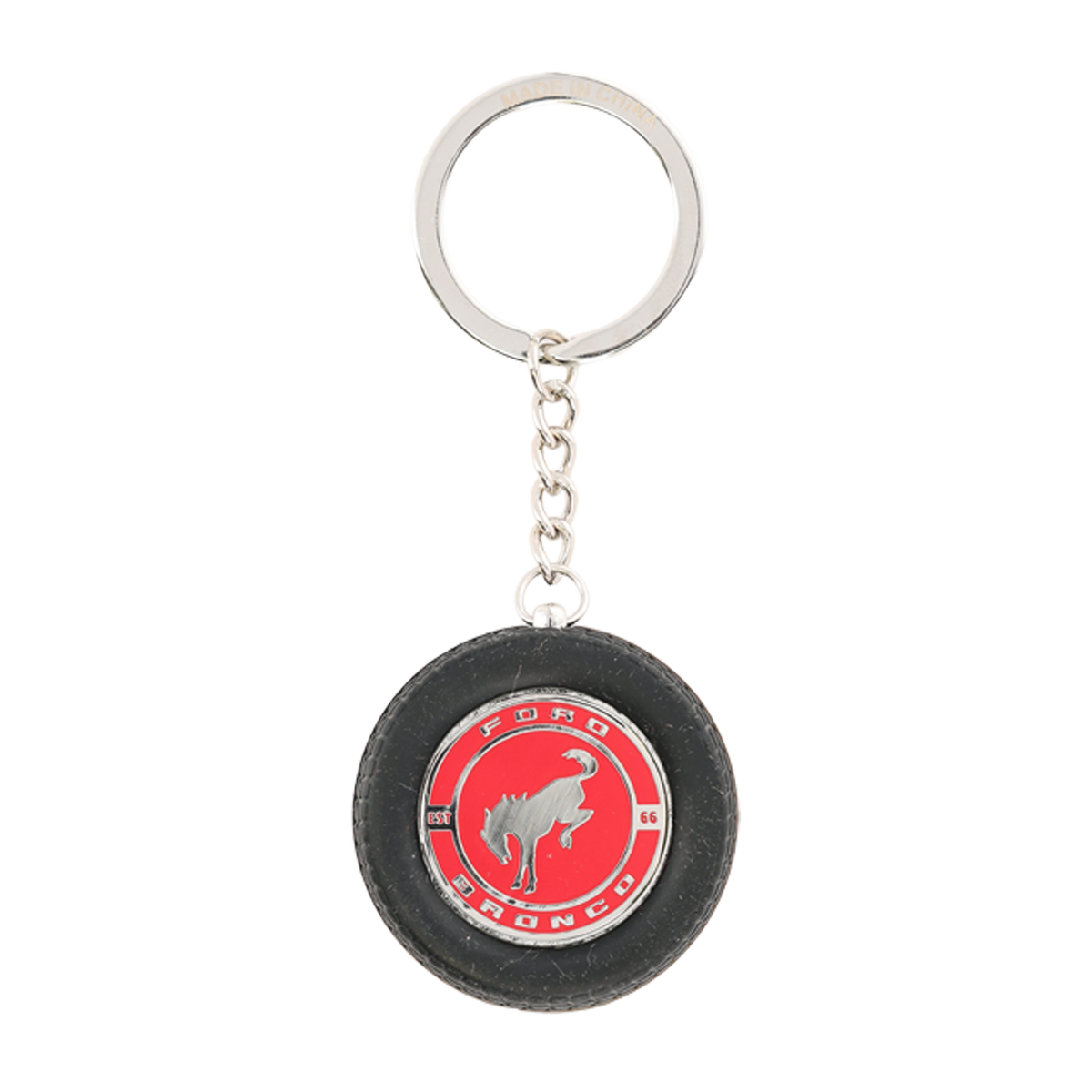 Keychain with Ford Bronco logo on a white background