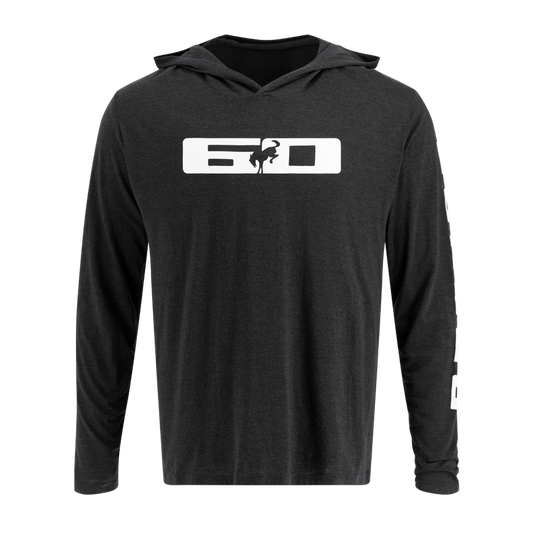 Black hoodie with a logo on a white background