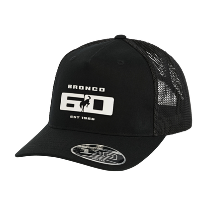 Black trucker cap with 'Bronco 60' logo on a white background