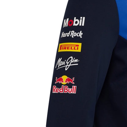 Black sleeve with various brand logos including Mobil, Hard Rock, Pirelli, Maui Jim, and Red Bull on a white background.